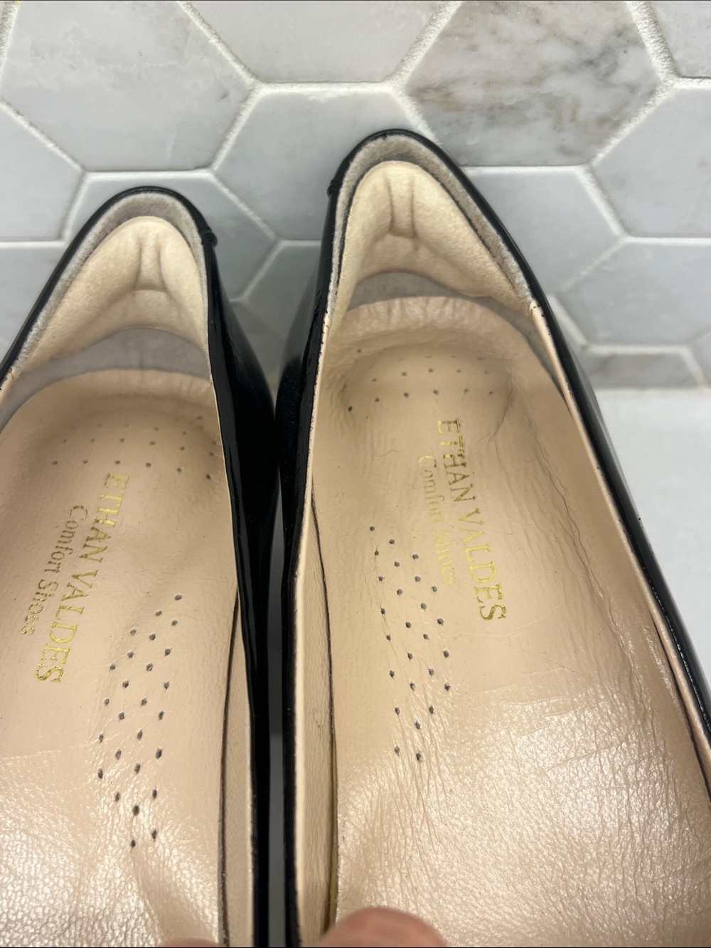 Ethan Valdes Black Patent Leather Wonder Pump Block Heel Loafer Shoes Women 39 - Picture 4 of 10